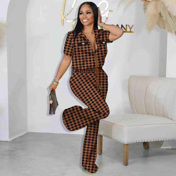 Printed Zip-Up Top & Pants Two-Piece Set for Casual Activewear