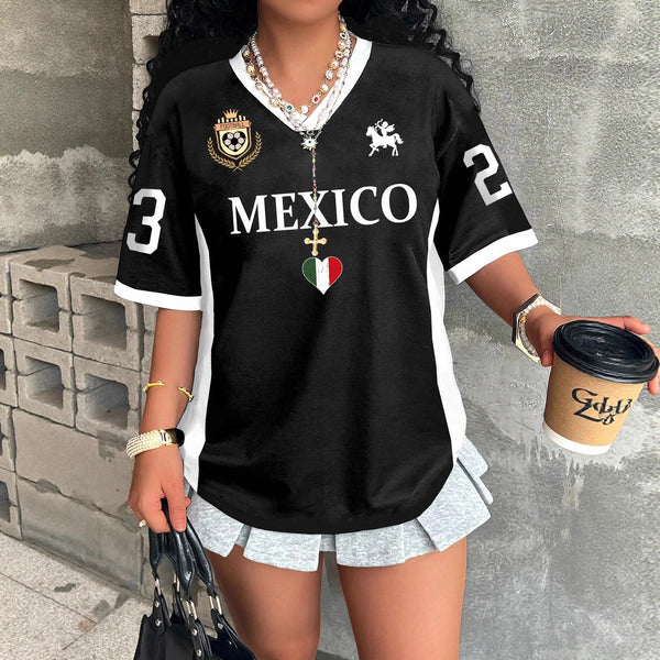 Printed V-Neck Short-Sleeve T-Shirt for Summer Casual Wear