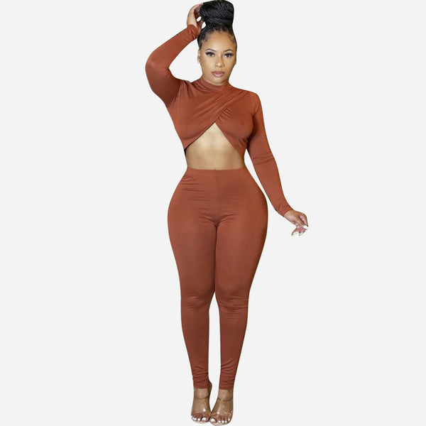Crop Top & Ruched Pants Two-Piece Set for Autumn Loungewear
