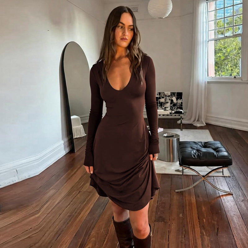 U-Neck Dress for Autumn Casual Wear