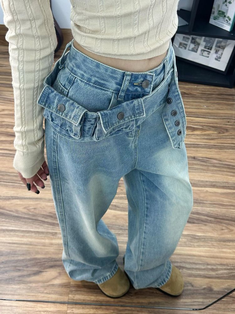 Women American Patchwork Denim Pants