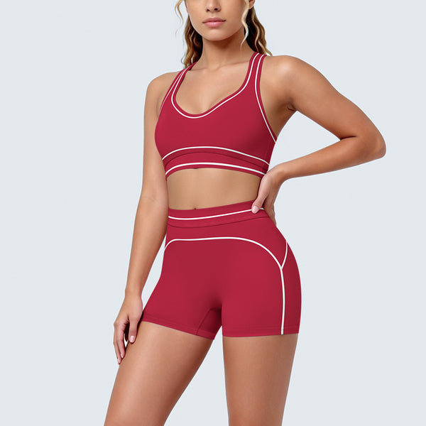 Color Block High-Stretch Tank Top & Shorts Two-Piece Set for Yoga & Fitness