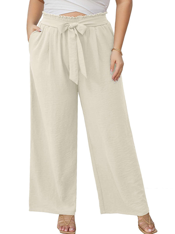 Plus Size Tie-Waist Wide-Leg Pants for Casual Wear