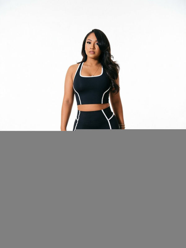 Patchwork Tank Top & High Waist Pants Yoga Set for Gym Workout