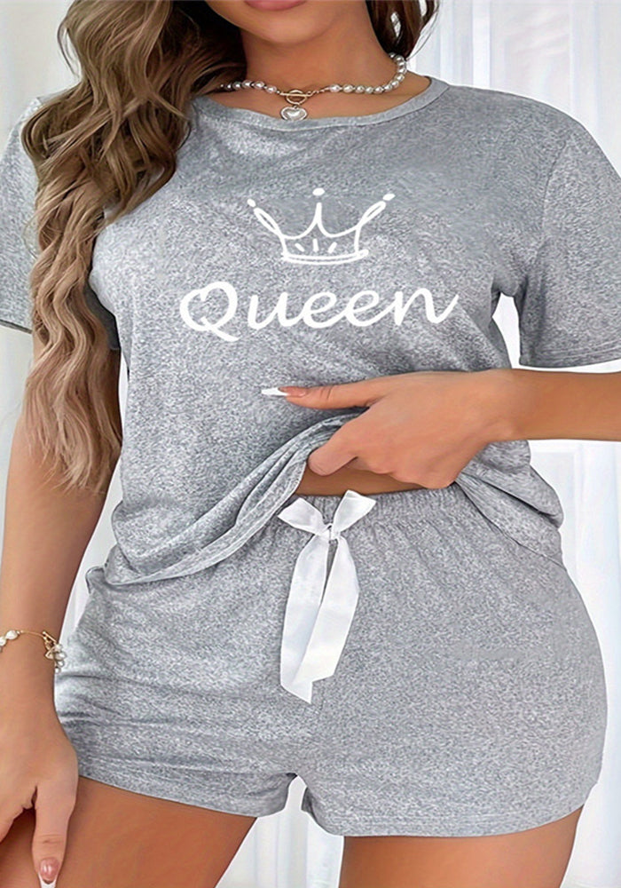 Round Neck T-Shirt Top & Shorts Pajama Two-Piece Set