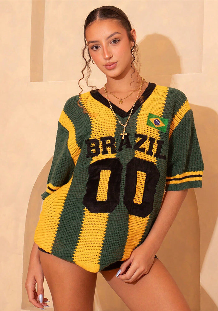 Embroidered Letter Knitted Number Top for Summer Casual
