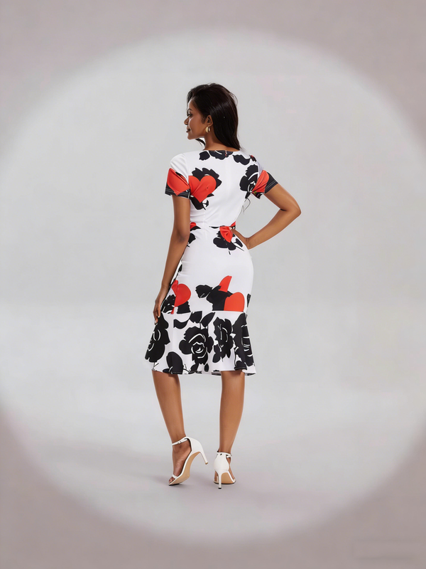 Printed Round Neck Ruffled Bodycon Dress for Summer Parties