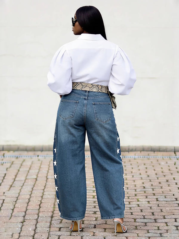 Star Print Denim Jeans for Casual Streetwear