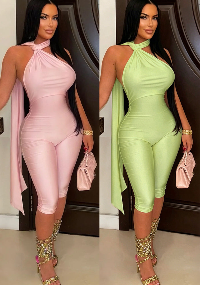 Solid Backless Bodycon Jumpsuit for Casual Clubwear