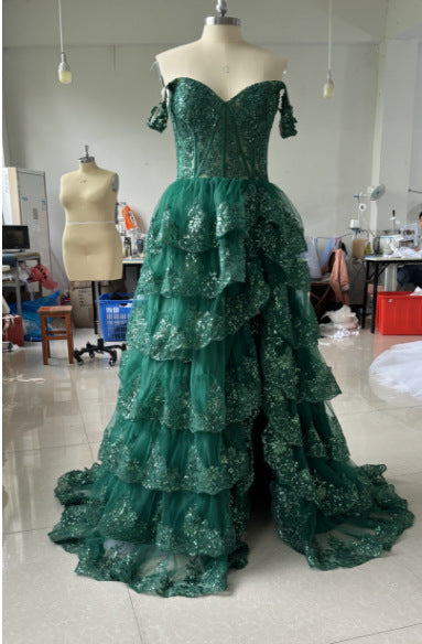 Off-Shoulder Slit Evening Dress for Formal Parties