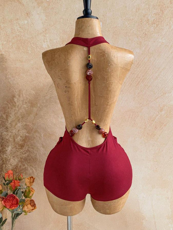 Bohemian Halter Backless Metal Beaded Jumpsuit for Summer