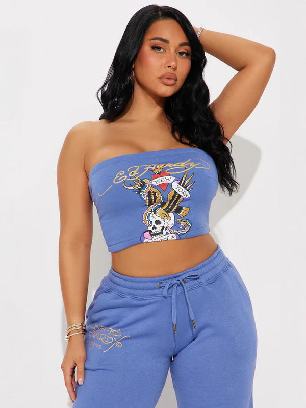 Strapless Top & Trousers Two-Piece Set for Evening Wear