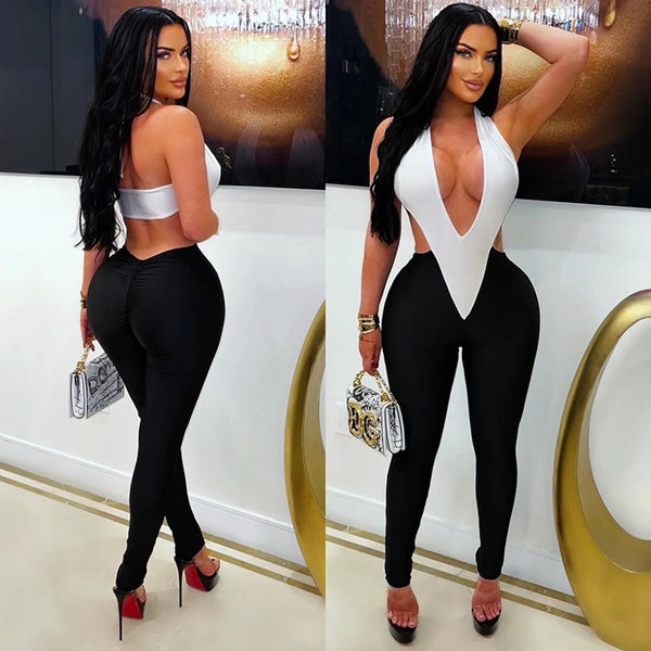 V-Neck Halter Tie Jumpsuit for Summer Parties
