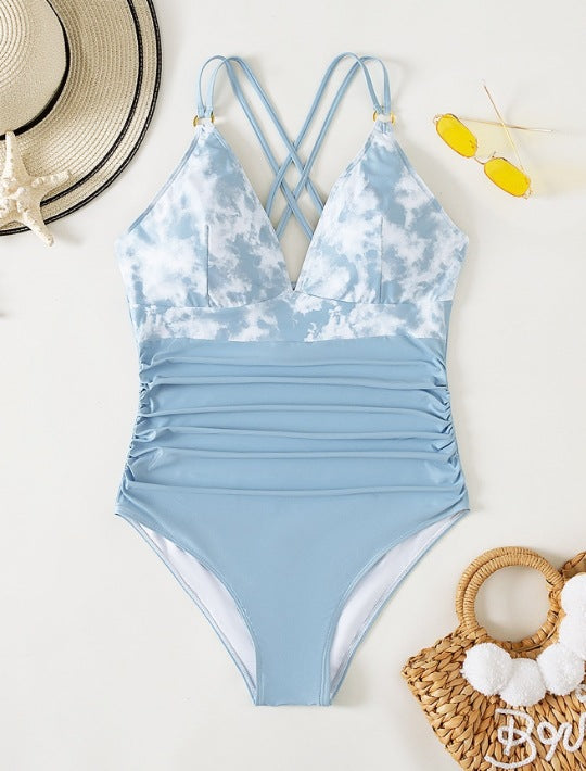 Plus Size Printed Tie-Up Swimsuit
