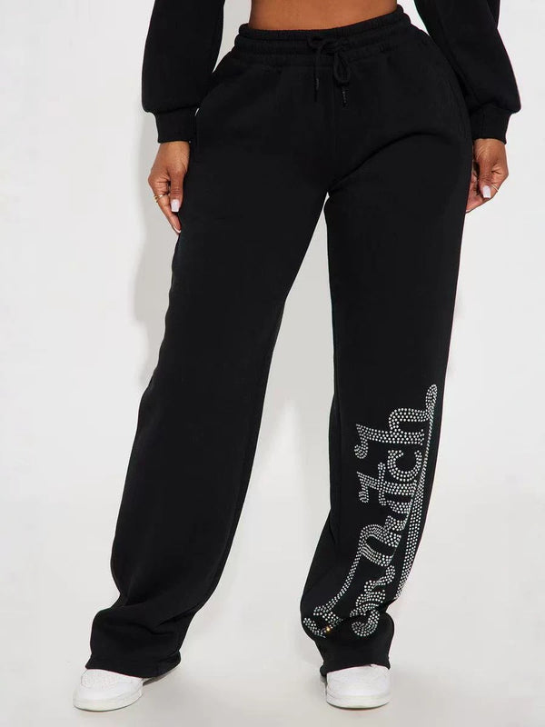 Beaded Hoodie & Wide Leg Sweatpants Two-Piece Set