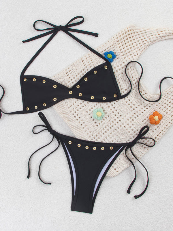 Lace-Up Two-Piece Bikini Swimsuit for Summer Beachwear