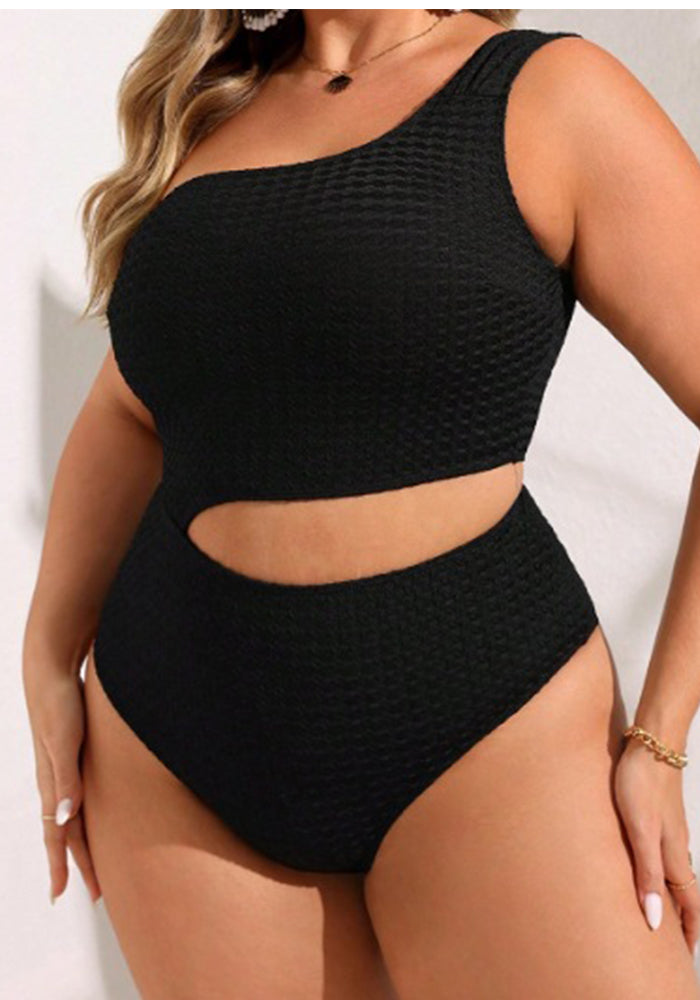 Plus Size One-Shoulder Cutout One-Piece Swimsuit