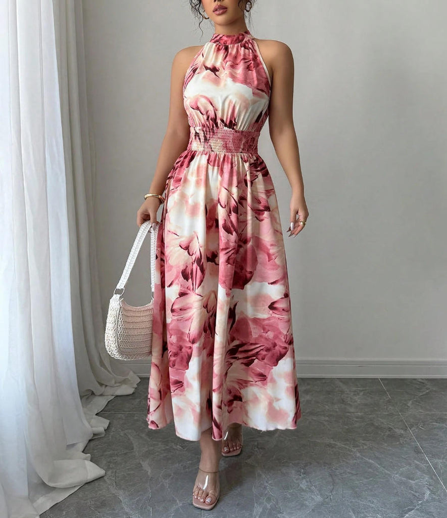 Women's Summer Sleeveless Slim Waist Ruffle Dress