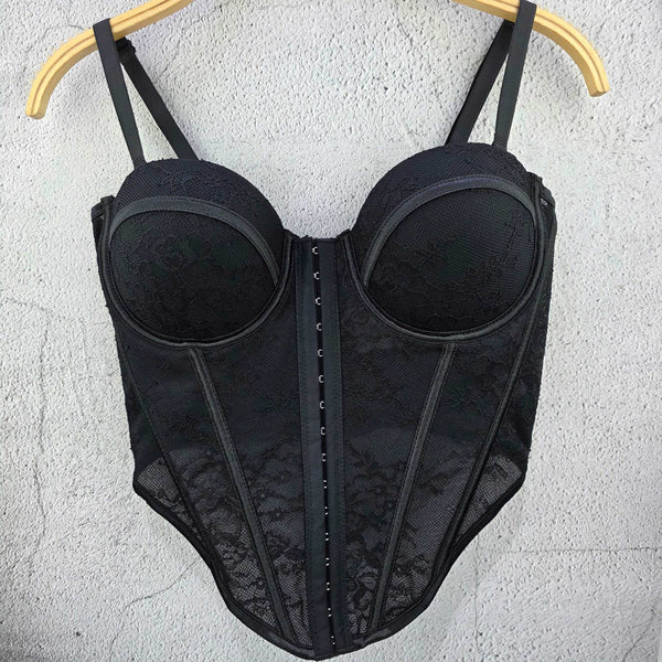 Lace Boned Corset Spaghetti Strap Fitted Top for Evening Wear