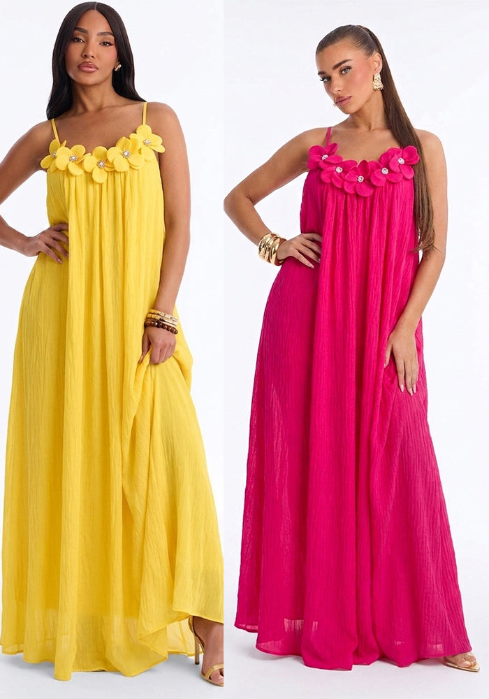 Yellow Halter-Neck Sleeveless Maxi Dress for Summer Holidays