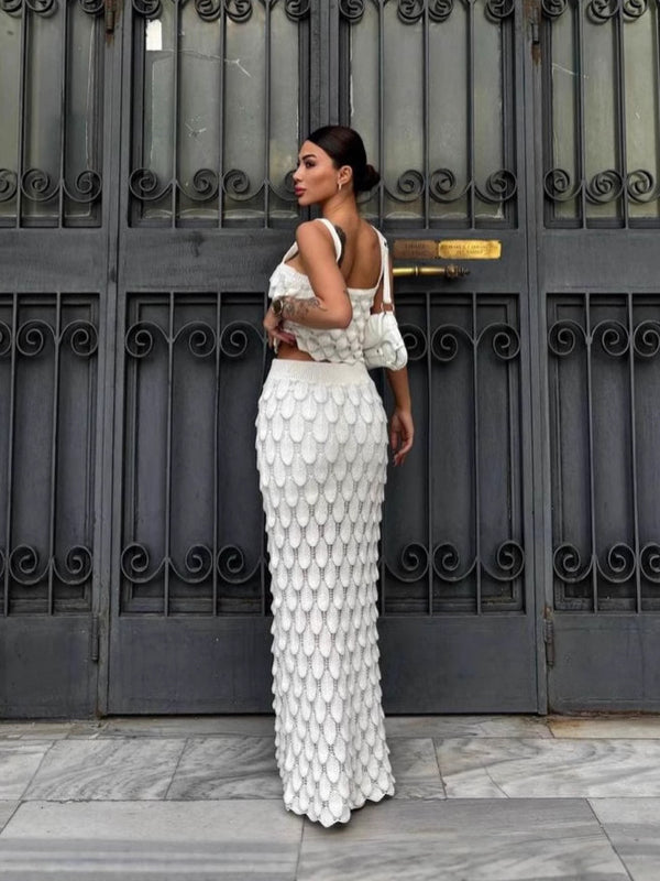 Sequin-Trim Strappy Two-Piece Skirt Set for Evening Events