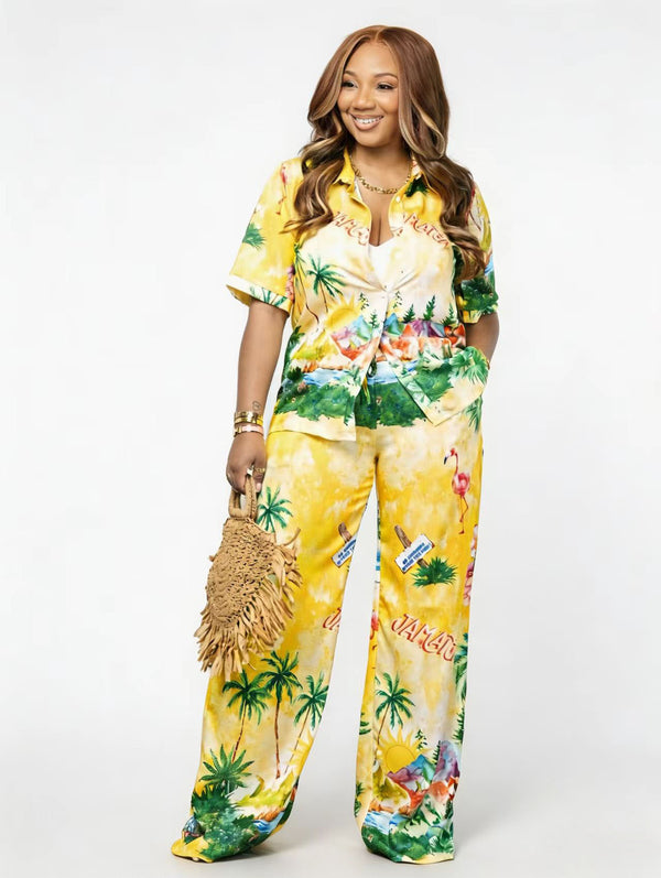 Geometric Print Loose Lounge Set for Everyday Homewear
