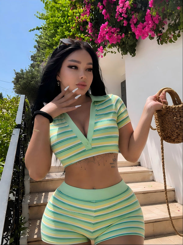 Striped Top & Shorts Two-Piece Set for Casual Wear