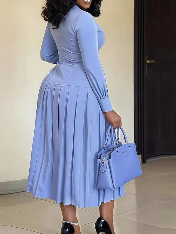 Long-Sleeve High-Waist Ruched Solid Maxi Dress for Summer Evenings