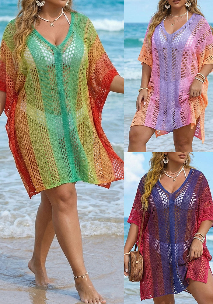 Plus Size Gradient Hollow-Out Bikini Cover-Up Dress