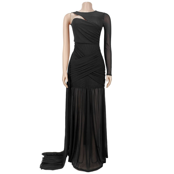 Mesh See-Through Round Neck Bodycon Dress for Club Nights
