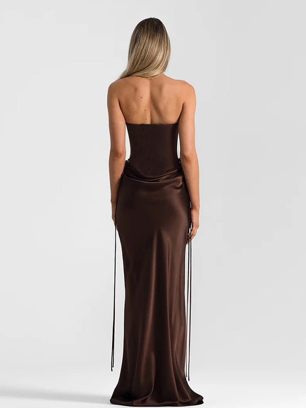 Solid Color Corset Slim Waist Long Dress for Formal Events