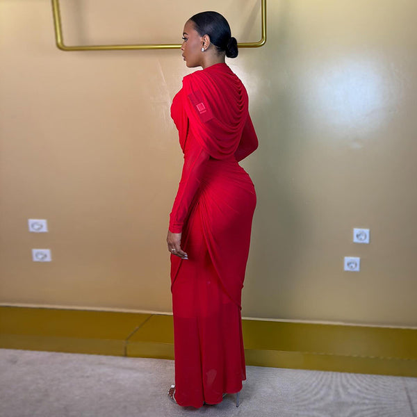 Ruched Round Neck Long Sleeve Bodycon Dress for Evening Wear