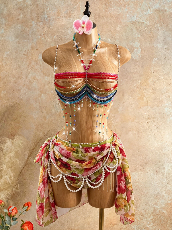 Beaded Crop Top Vest for Holiday Parties