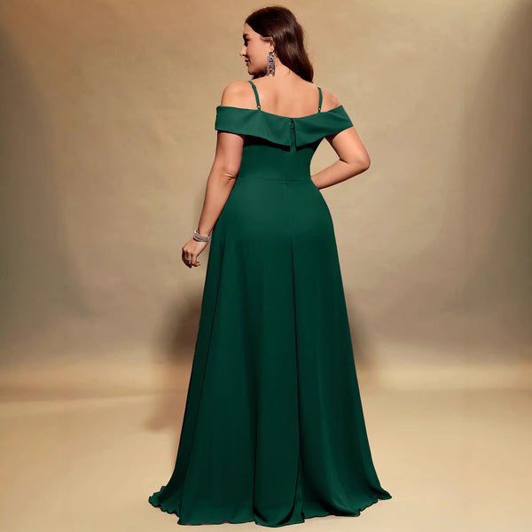 Plus Size Chiffon V-Neck Strap Evening Gown for Formal Parties