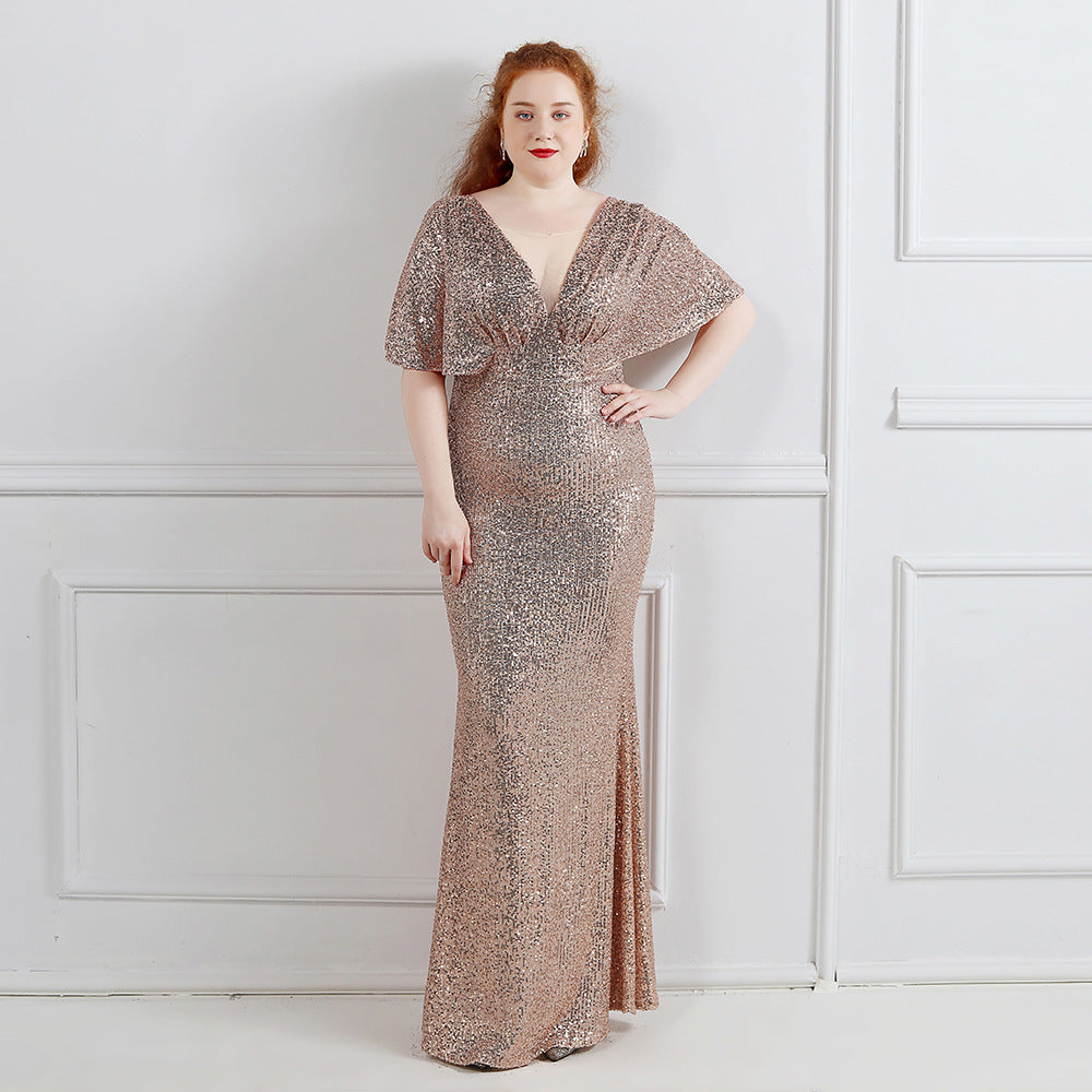 Spring and Summer Plus-Size Long Sequin Formal Party Evening Dress