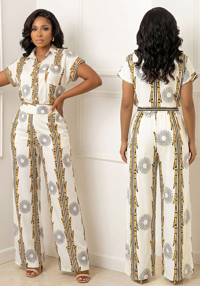 Turndown Collar Long Sleeve Shirt & Pants Holiday Two-Piece Set