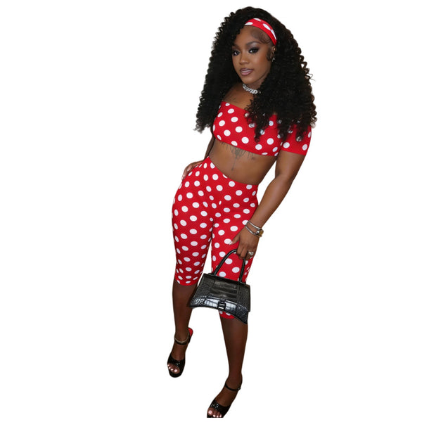 Strapless Polka Dot Slim Fit Two-Piece Shorts Set for Vacation