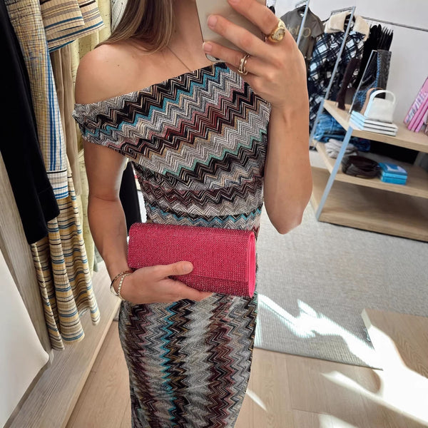 Slash Shoulder Knitted Print Dress for Spring/Summer Holidays