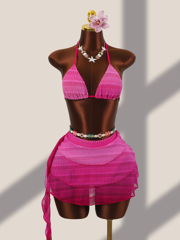 Gradient Mesh Short Skirt Three-Piece Set for Beach Holidays
