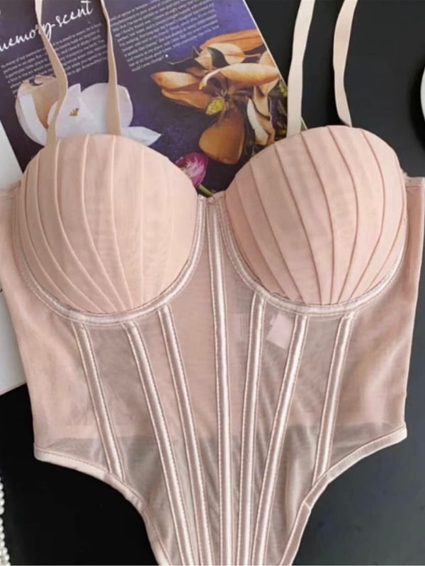 Low Back Fitted Underwire Lace Bra Top for Outdoor Layering