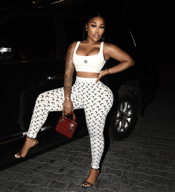 Crescent Print Vest & Pants Slim-Fit Two-Piece Set for Casual Wear