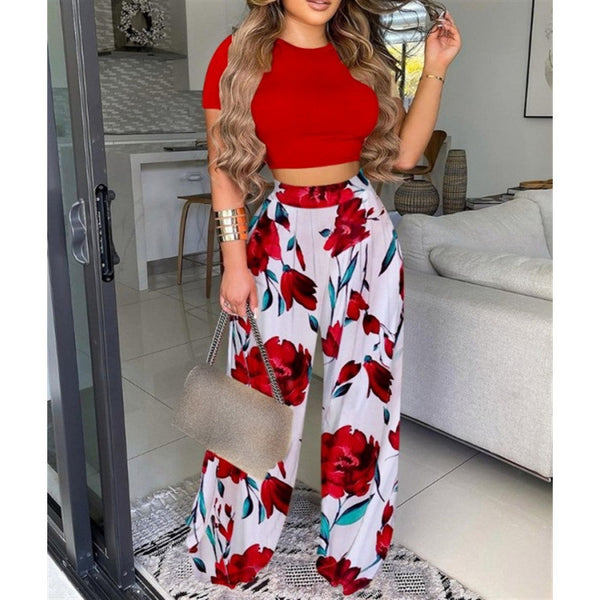 Printed Short Sleeve Top & Pants Set for Casual Wear