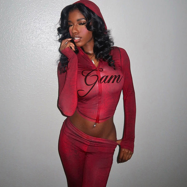 Printed Top & Long Pants Two-Piece Set for Autumn/Winter