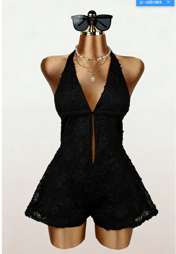 Floral Halter Neck Backless Lace-Up Jumpsuit for Summer