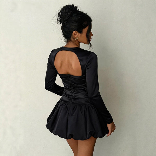 Backless Long Sleeve Bud Mini Dress for Evening Parties