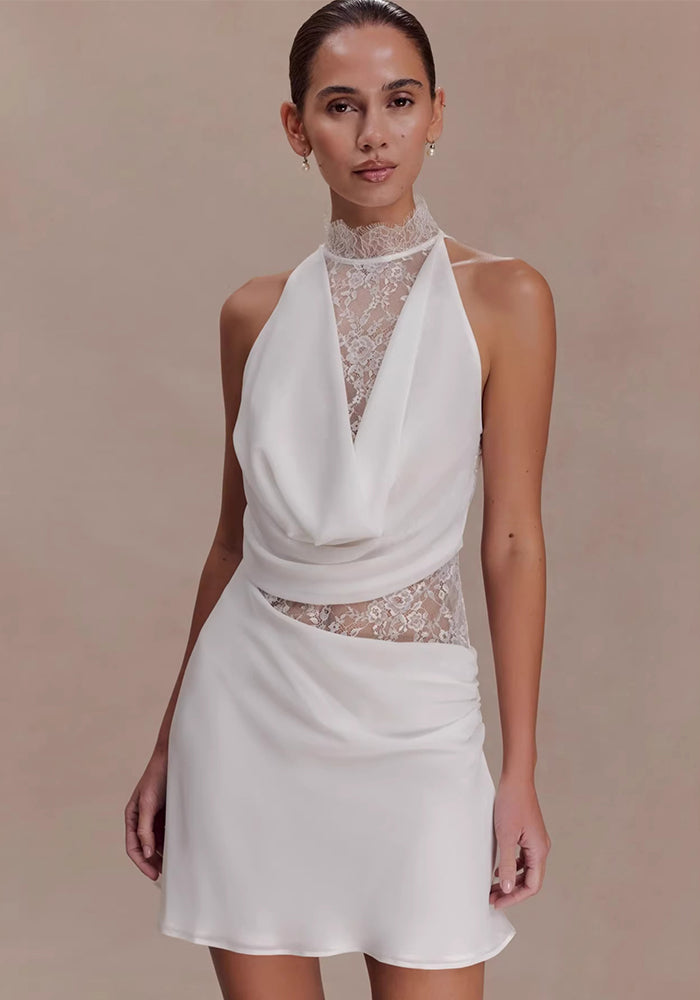 Halter Neck Lace Patchwork Bodycon Mini Dress