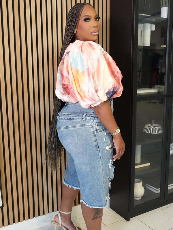 Ripped Wide Leg Capri Shorts for Casual Streetwear