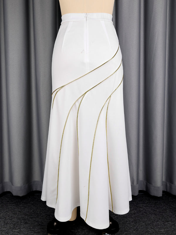 White Fishtail Midi Skirt for Formal Evening Parties