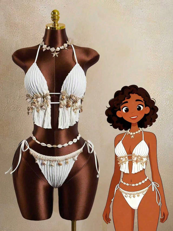 Lace-Up Camisole Two-Piece Swimsuit for Holiday Beachwear
