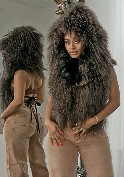 Women Solid Furry patchwork hooded tie-up backless top